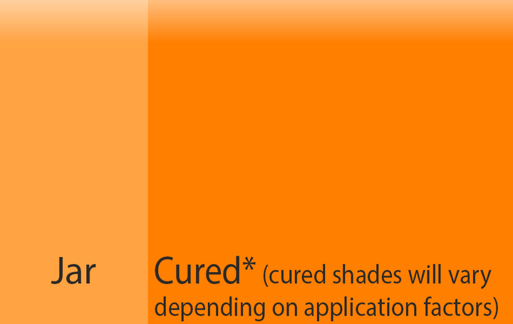Overalls Goose Paste® Color swatch with Jar color and cured color neon orange